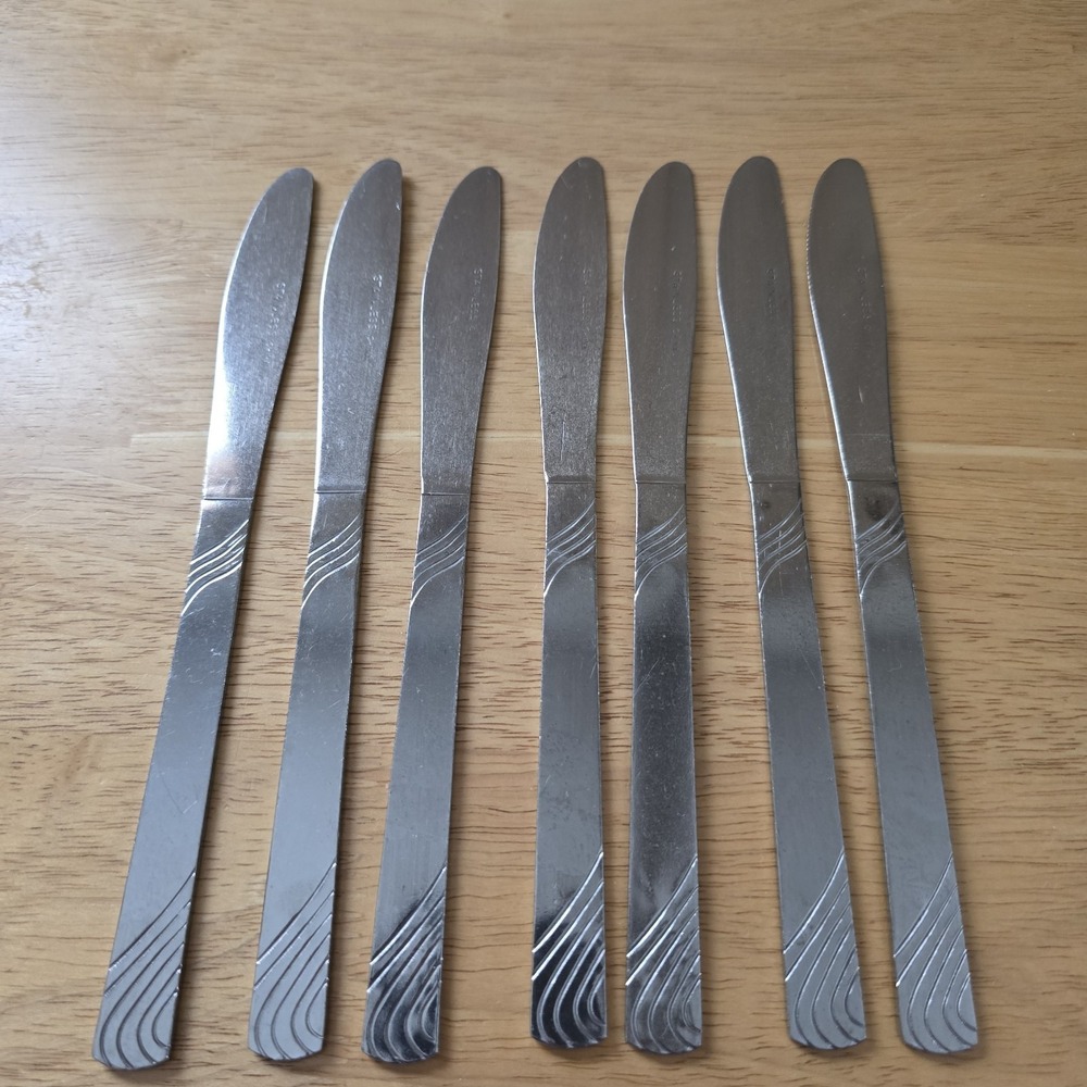 Set of 7 Stainless Steel Dinner Knives 8.5" Unbranded China Swirls/Wavy Flatware - Picture 5 of 8